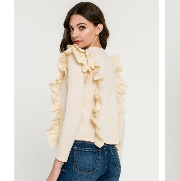 🇺🇸 Anthropologie NWTs Karina Ruffled Sweatshirt - Picture 12 of 13